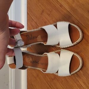 Dalson Espadrille White Leather Wedge Heel Sandals Ankle Tie Size 7.5
